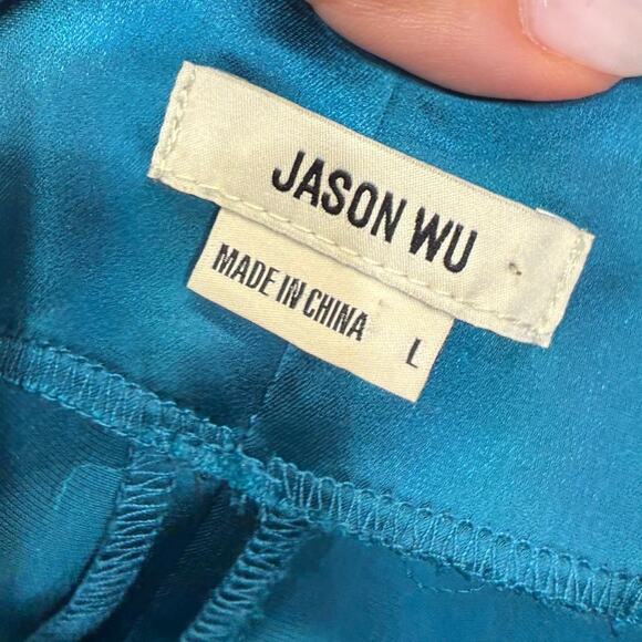 NEW Jason Wu Teal Satin Slip Midi Dress Sz Large - Picture 5 of 11